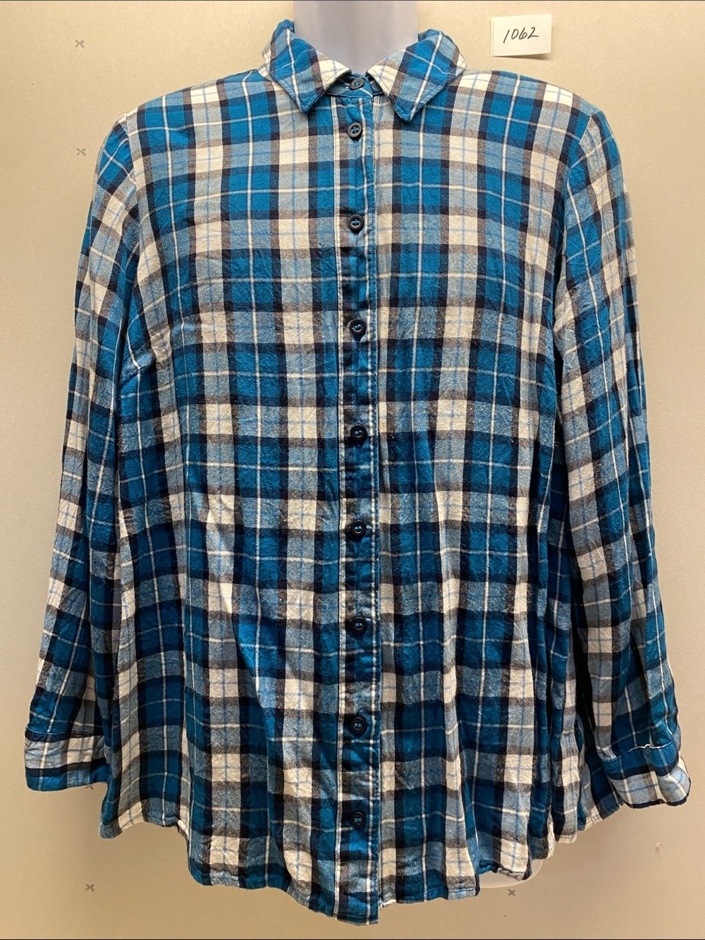 Lane Bryant Blue and White Plaid Button-Front Shirt